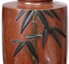 1930 s Japanese Bronze Mixed Metal Bronze Vase Relief Bamboo Signed