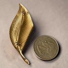 Leaf Brooch Vintage Gold Tone Faux Pearl Pin Mid Century Modern