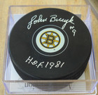 John Bucyk Autograph Signed Puck Coa Boston Bruins Hof 1981 Jsa