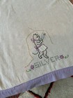 Vtg Hand Embroidered Cat Tea Towel Silver Chores Days Of The Week Linen 32x20euc