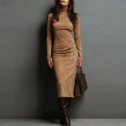 Turtleneck Long-sleeved Dress Fashion Sexy Slim-fitting Bodycon Long Dresses Wom