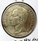Venezuela 1936 5 Bolivares Rare Silver Coin Veryfine Plata Libertad 90 