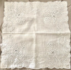 Vintage White Linen Hand Embroidered Needle Lace Wedding Handkerchief New