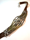 Vintage Brass Silver Cord Drape Belt 29-32  Small Metal Bead Southwestern Boho