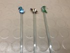 Lot Of 3 Vtg Cocktail Swizzle Stir Sticks Blown Glass Barware Birds Turtle