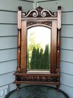 Solid Mahogany Wood Hand Carved Bevelled Shelf Wall Mirror