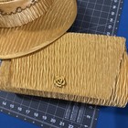 Vtg Midnight Velvet Church   Dress Hat One Size Gold Feather Wide-brim Purse-new