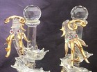 Two Glass Dragon Figurines Around Glass Pole Gold Horns Tail Scales 8 5 x3 