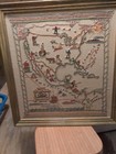 Rare Large Antique 1940 s Pictorial Embroidery South America Map Cross Stitch