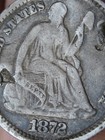 1872 P Seated Liberty Silver Half Dime- Philadelphia  Fine Details  Holed