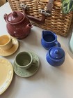 Vintage Longaberger Childs Porcelain Tea Party Set 11 Pc Woven Picnic Basket Toy