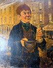 Antique Signed 19th C  Oil Painting Victorian Street Tea Apothecary Illustration