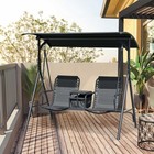 2-seat Outdoor Porch Swing With Pivot Storage Table Cup Holder Adjustable Canopy