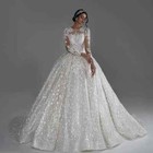 Luxury Ball Gown Wedding Dresses A-line Long Sleeve Lace Appliques Bridal Gowns