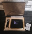 Vintage Metal Women s Cigarette Case   Lighter Gold Black Purple Flowers Nos