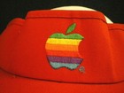 Apple Computer Red Sun Visor Hat Vintage Sewn Rainbow Logo Original Cap Nos New 