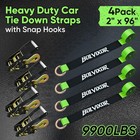 Car Tie Down Straps 4 Pack 2  X 96  9900 Lbs Heavy Duty Snap Hooks