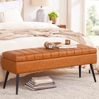  Storage Ottoman Bench  43 5  Upholstered Entryway Faux Leather Cognac Brown