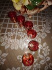Vintage Cranberry Glass Shot Glasses  Flower Motif Cut To Clear   Set Of 6  