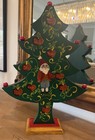 Vintage Wooden Christmas Tree Candle Holder Gnome Folk Art Hand Painted 16   