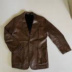 Vintage Mens Brown Leather Blazer Jacket Two Button Sport Coat 42 Chest