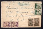 Poland Stamps 1946 Rzeszow Airmail Cover To Usa  Cinderellas Strip On Back