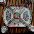 Rare Antique Vtg Complete Set Chinese Famille Rose Tiny Tea Set Hand Painted  Da