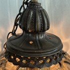 Vintage Large Green Glass  Hanging Swag Tear Drop Pendant Chain Light Lamp 21   
