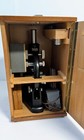 Vintage German Rhein-optik Microscope W  Wood Case   Accessories