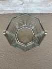 Arcoroc France Octagon Clear Glass Ice Bucket W  Metal Handle 6 5    Vintage