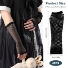 2 Pairs Long Fishnet Gloves  Stylish Fingerless Gloves For Women  Punk Black 