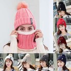 Pom Pom Beanie Hat   Scarf Set Knit Womens Thermal Hat Fleece Lined Trim Scarf