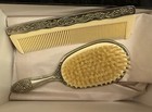 Vintage Floral Ornate Hair Brush   Comb Set Silver Plated Vanity Set