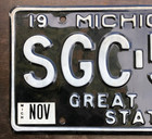 1979 Michigan Plate Sgc-539 Great Lakes State W  Nov 1983 Tabs Black   White Euc