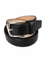 Men s Genuine Leather Black Dress Belt Plain Casual Silver Buckle Trapezoid End