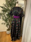 Handmade Mexican Dress Black Floral Embroidered With Sash One Size Women