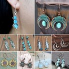 Retro Silver Turquoise Crystal Earrings Ear Hook Drop Dangle Gift Women Jewelry