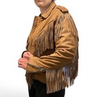 Tan Brown Distressed Fringed Western Leather Motorcycle Jacket 80s 90s Vintage