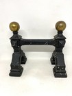 Pair Antique Art Deco Gothic Fireplace Fire Dogs Brass   Cast Iron Tool Stands