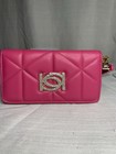 Bebe Women s Pink Quilted Faux Leather Zip Wristlet Wallet  Rhinestone Logo