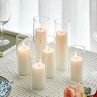Set Of 6 White Pillar Candles With Clear Glass Hurricane Holders- Elegant   