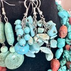  925 Genuine Turquoise   Red Coral 22    Necklace   3 Sets Of Pierced Earrings 
