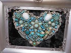 One Of A Kind Vintage Jewelry Art Heart Velvet Faux Turquoise Metal Frame easel