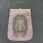 Vtg Antique Art Nouveau Gold French Steel Micro Bead Floral Fringe Purse 10 5   
