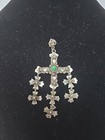 Vintage Taxco Yalalag Sterling Green Cabochon Cross Necklace Pendant Eagle 3 Jcb