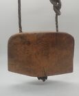 Vintage Cowbell Carved Wood Oxen Cow Bell W  Wooden Clappers On Rope