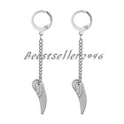 2pcs Punk Angel Wing Drop Endless Hoop Huggie Earrings Unisex Stainless Steel