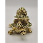 Gold Stacked Turtle Family Bejeweled Trinket Box Crystal Enamel Hinge Broken