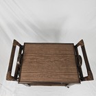 Vintage Tray Top Tea Cart Bar Stand Rattan Bamboo Rolling 2 Handle Boho Trolley