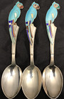 11 Pc Enamel Parrot Spoons Sterling Silver Tallinn Jewelry Factory Russia 1974